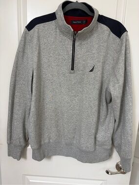 Nautica Men's Gray Quarter-Zip Pullover Sweater- Large